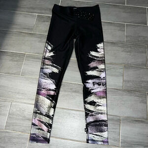 Terez x Peloton Black Colorful Spell Out Athletic Leggings, Women’s Size Small